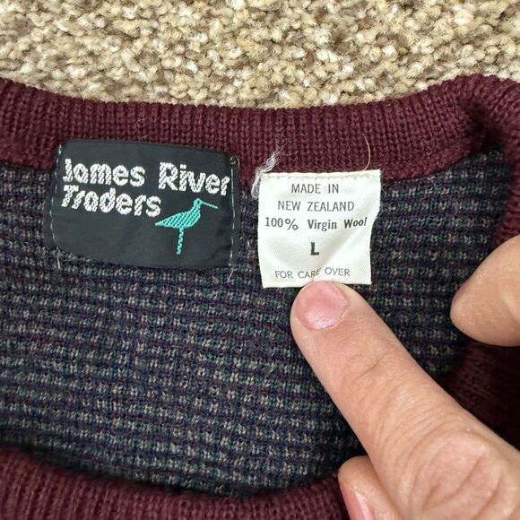 James River Traders Vintage 100% Virgin Wool Paisley Sweater 90s Dad Sz L EUC - Picture 3 of 10